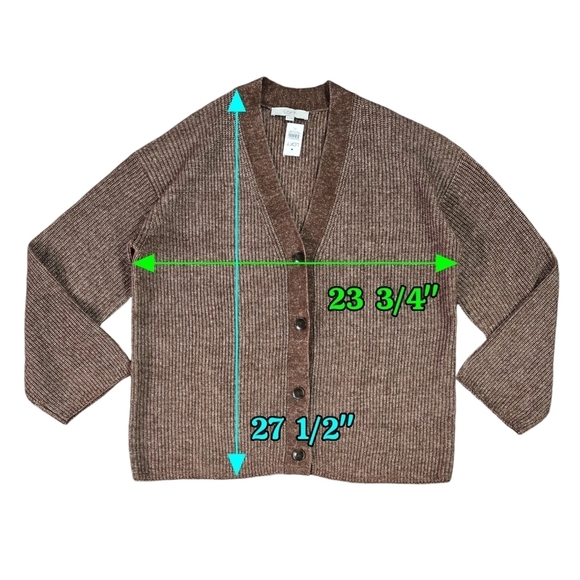 LOFT NWT Brown Red Ribbed V-Neck Cardigan Drop Shoulders Cozy Soft - Picture 4 of 9